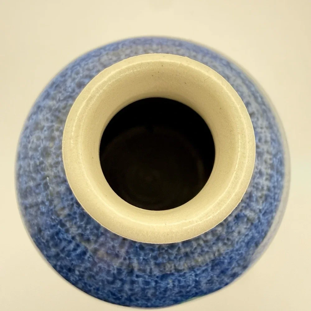 Signed Studio Pottery Cruet Bottle Blue Pottery Oil Vinegar Dispenser